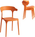 Modern Stackable Dining Chair Set, No Assembly, Plastic Chair, Patio Chair, Suitable for Indoor and Outdoor Cafes and Restaurants, Set of 4 (Orange) by XDECO