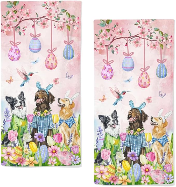 Easter Dog Hand Towels, 28.7X 13.7 Inch Tulip Floral Spring Towels Soft by qiuhuang