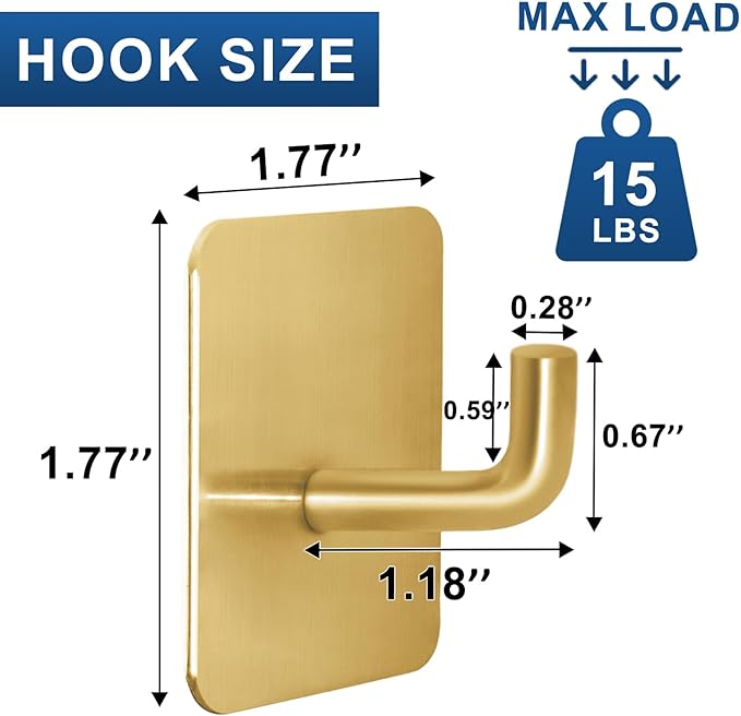 Adhesive Hooks for Bathrooms, 4 Piece Towel Hooks for Hanging Hat Robe Coat - Image 3