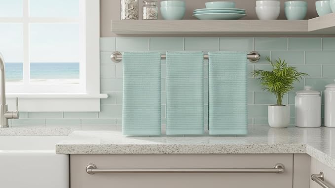 Seafoam Light Sage Aqua Mineral Green Kitchen Hand Dish Towels: Oversized 28" x - Image 8