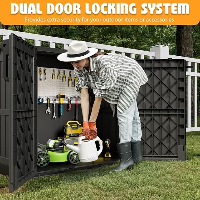 LHBcraft Outdoor Storage Cabinet 36 Cu Ft with Lockable Doors, Portable Horizontal Resin Storage Shed - Easy to Assemble, Waterproof Small Storage Shed with Floor Black - Image 5