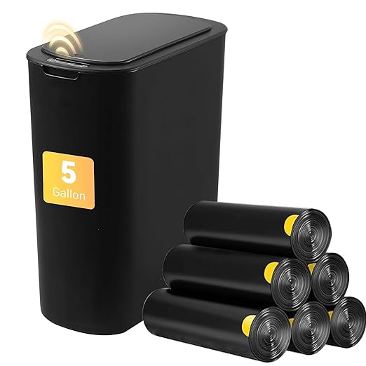 Bathroom Trash Can with Lid 5 Gallon Black Motion Senor Automatic Garbage Cans by LJIACLEATouchlessTrashCan
