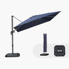 PURPLE LEAF 9'×9' Patio Umbrella with Base Outdoor Cantilever Umbrella with Cover Aluminum Square Offset Umbrella with 360-degree Rotation for Deck Pool Garden Navy Blue by PURPLELEAF