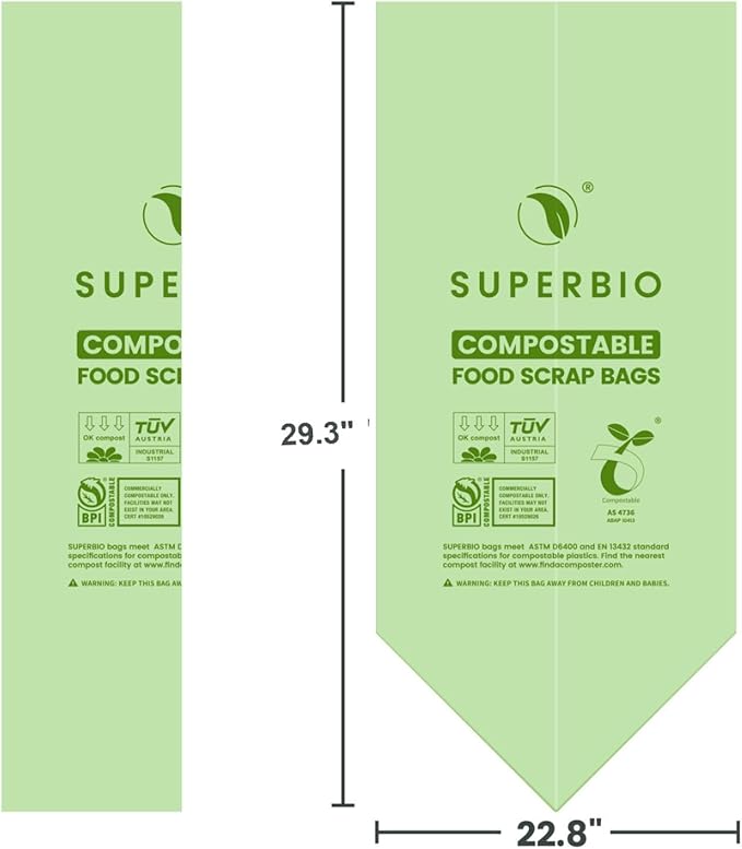 SUPERBIO 13 Gallon Compostable Kitchen Waste Bags, 1 Pack, Flat top Food Scrap - Image 5