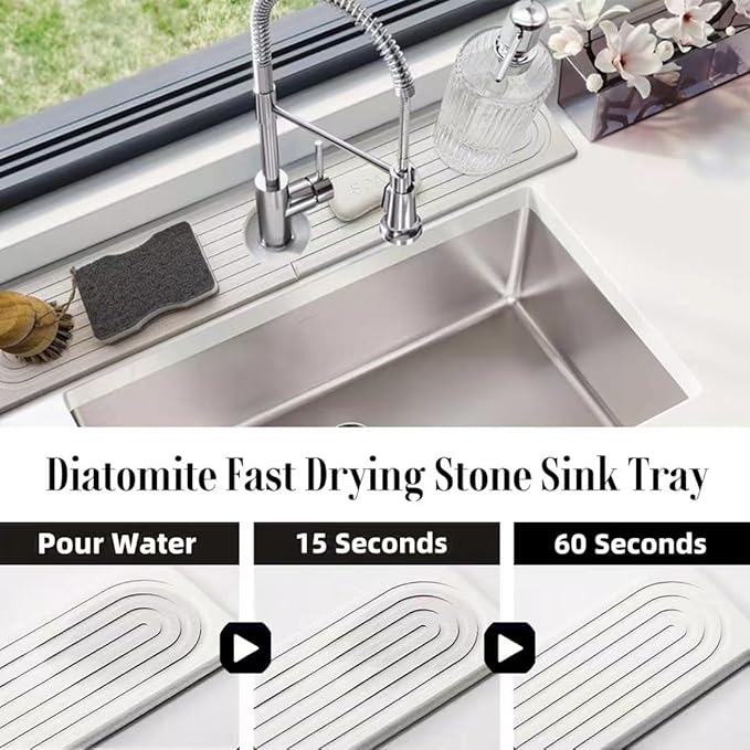 Stone Faucet Mat for Kitchen Sink, 15.7'' Long Absorbent Diatomite Sink Faucet - Image 4