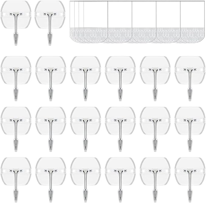 20 Hooks-25 Removable Strips, Small Clear Wire Hooks Value Pack, Damage Free by CARAINBO