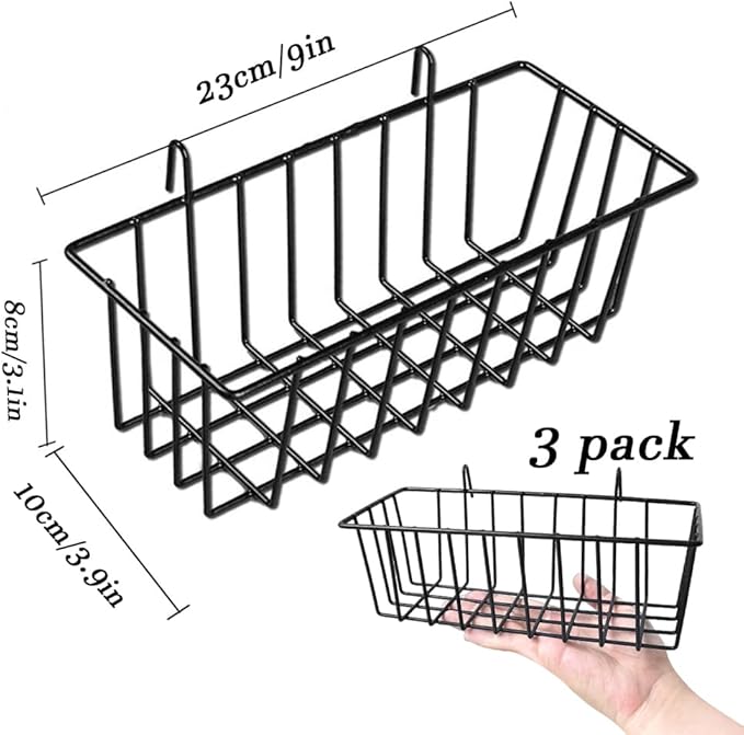 3 Pack Grid Panel Hanging Wire Basket, Storage and Display Basket - Image 2
