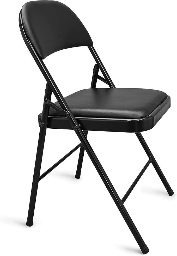 Amazon Basics Comfortable Vinyl-Padded Metal Steel Folding Chairs for Events, Easy to Fold and Store, Black, 4-Pack - Image 4