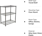 Amazon Basics 3-Shelf Adjustable Heavy Duty Steel Wire Rack Storage Shelving Organizer with Storage Space, Versatility and Ease of Use for Kitchen, Garage, 23.2" L x 13.4" W x 30" H, Black - Image 6
