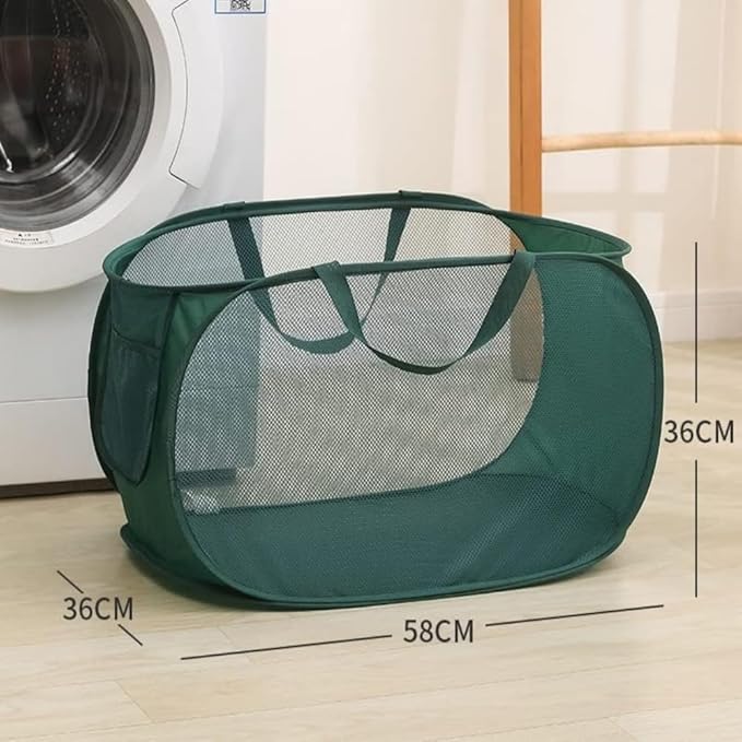 4Pcs Beige Canvas Laundry Hamper, Foldable Pop-up Mesh Basket, Large Capacity - Image 6