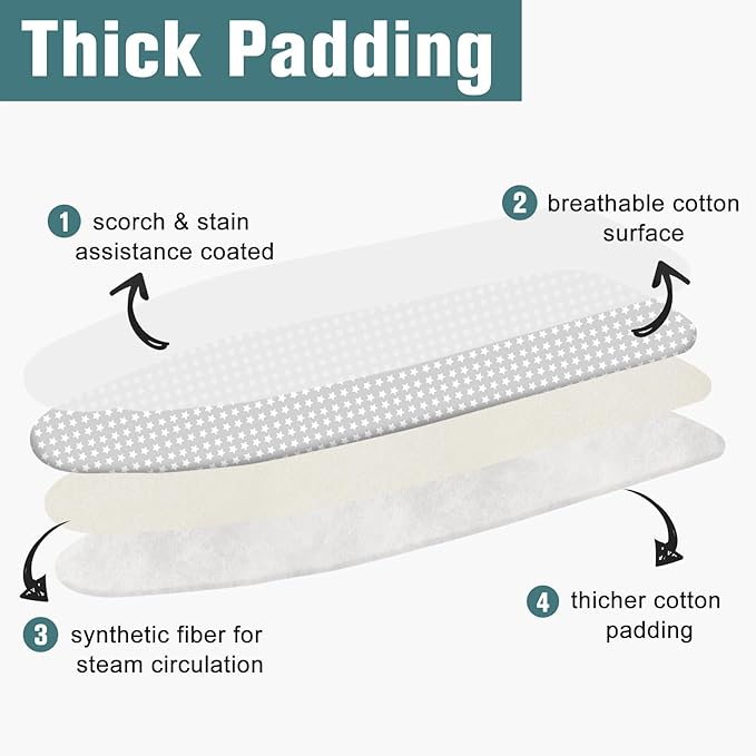 Ironing Board Cover and Pad 15" x 54", 4 Layers Extra Thick Iron Board Cover - Image 2