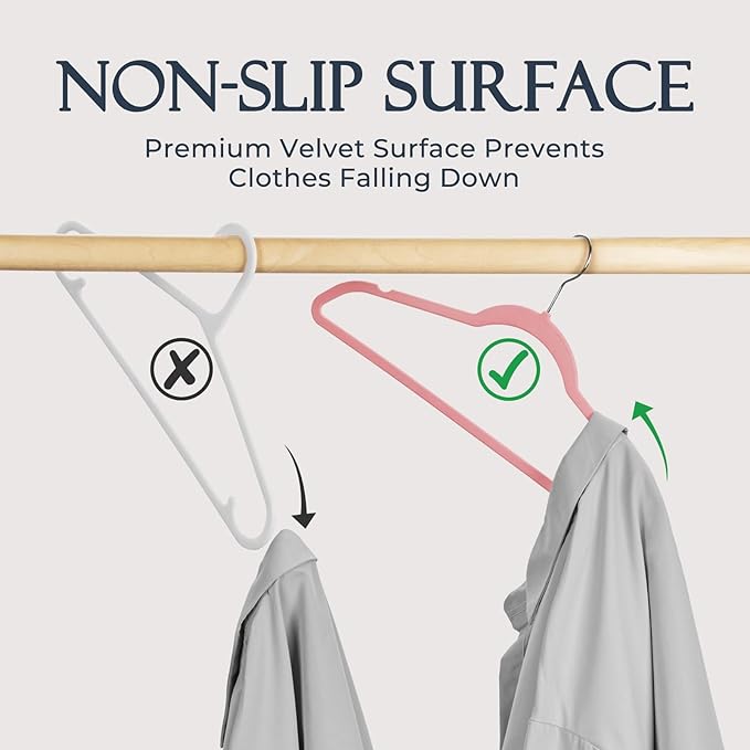 HOUSE DAY Lt Pink Velvet Hangers 20 Pack, Non Slip Clothes Felt Hanger Heavy - Image 2