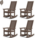 GREENVINES Outdoor Rocking Chairs | Set of 4 | Porch Rocker | HDPE Plastic | Wood Grain | Oversized Rockers | High Back | Big & Tall | Ladder Back | Dark Brown | for Patio Outside by GreenVines