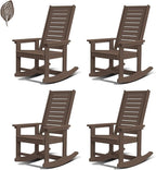 GREENVINES Outdoor Rocking Chairs | Set of 4 | Porch Rocker | HDPE Plastic | Wood Grain | Oversized Rockers | High Back | Big & Tall | Ladder Back | Dark Brown | for Patio Outside by GreenVines