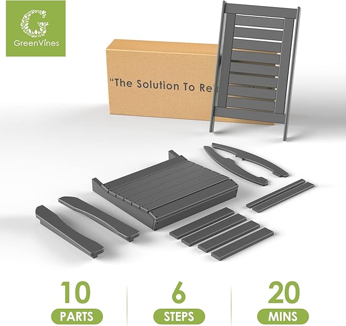 GREENVINES Outdoor Rocking Chairs | Set of 4 | Porch Rocker | HDPE Plastic | Grey | Oversized Rockers | High Back | Big & Tall | Ladder Back | for Patio Outside Backyard Balcony Garden - Image 8