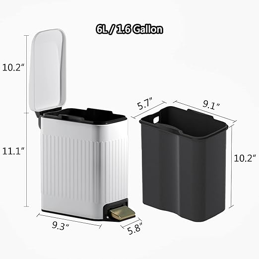 Small Bathroom Trash Can with Lid Soft Close-6L/1.6 Gal Slim Step Garbage - Image 5