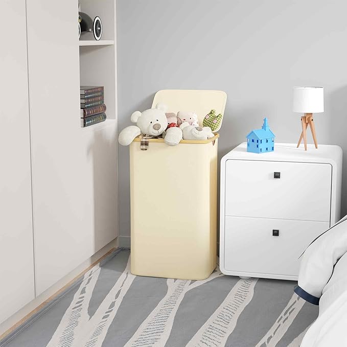 SUOCO Laundry Hamper with Lid, 29 Gal Clothes Basket with Bamboo Handles - Image 2