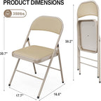 VINGLI 6 Pack Folding Chairs with Padded Seats, Metal Frame with Pu Leather Seat & Back, Capacity 350 lbs, Set of 6, Khaki - Image 3