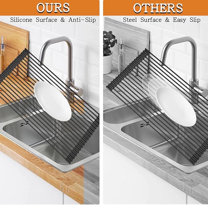 LEMIKKLE 20.5" x 13" Roll Up Dish Drying Rack Silicone Wrapped Over The Sink - Image 5