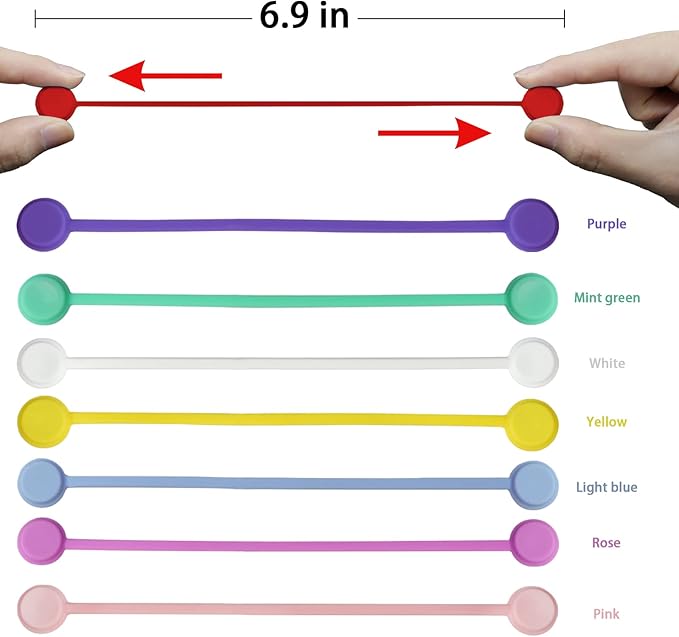 Motiloo 8 Colors-48 Pack Reusable Magnetic Cable Ties Silicone Magnetic Cable - Image 3