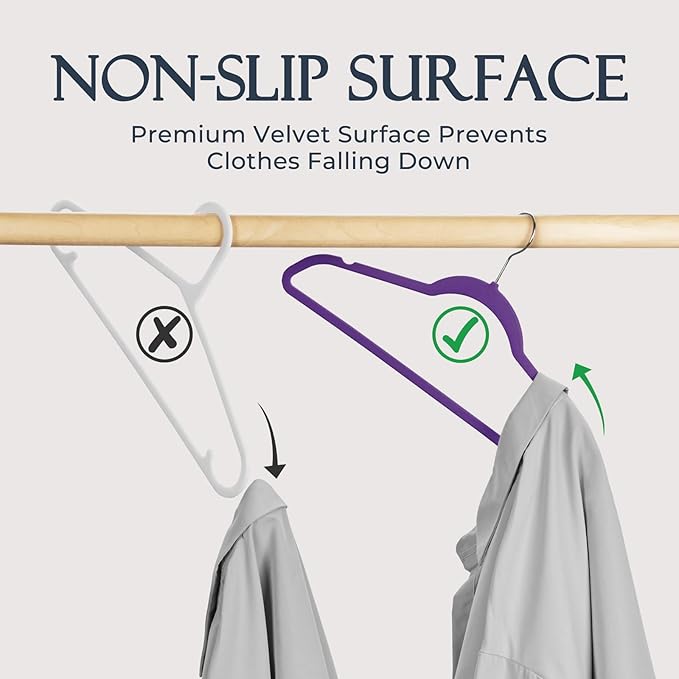 HOUSE DAY Noble-Purple Velvet Hangers 60 Pack, Non Slip Clothes Felt Hanger - Image 2