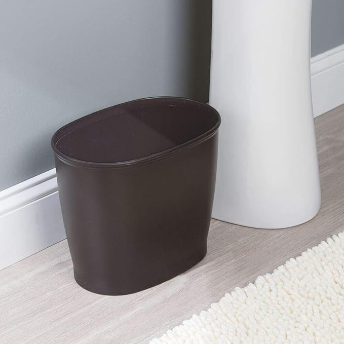 mDesign Plastic Compact Toilet Bowl Brush, Round Slim Wastebasket, Garbage - Image 4