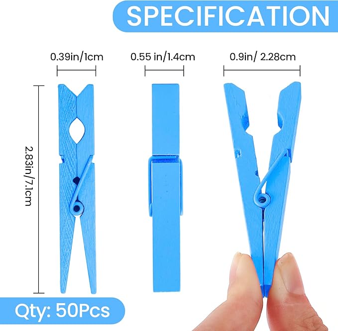 50PCS Colored Wooden Clothespins, 2.9inch Deep Blue Clothes Pins - Image 7