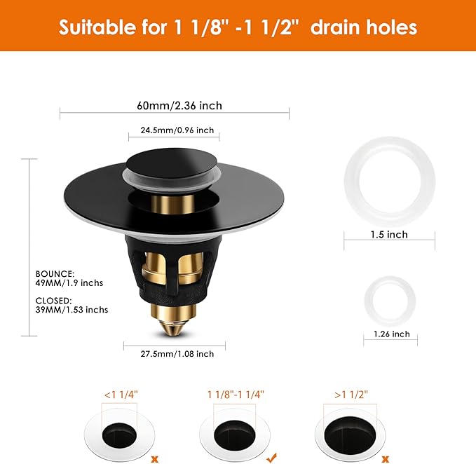 Universal Bathroom Sink Stopper, Basin Pop-up Bathroom Sink Drain Strainer - Image 2