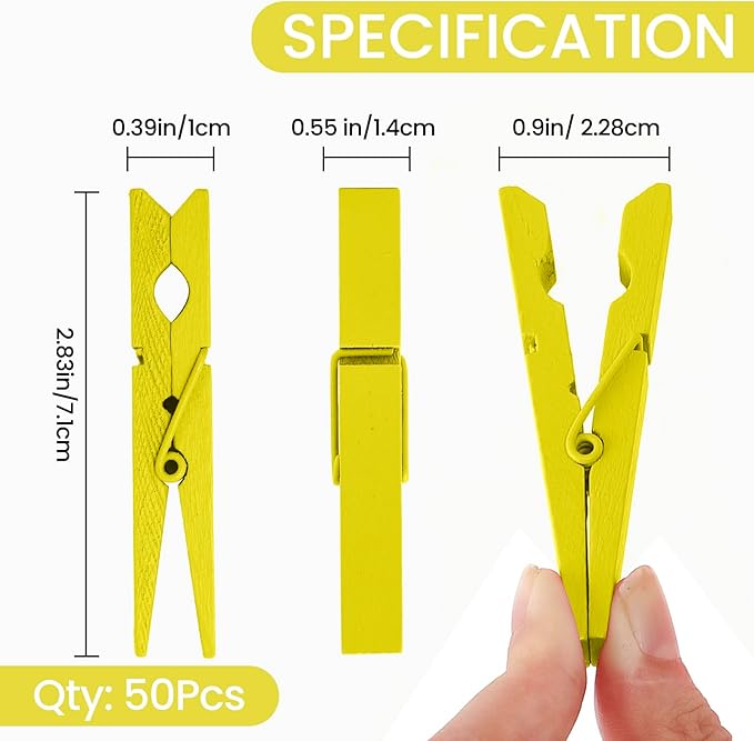 50PCS Colored Wooden Clothespins, 2.9inch Yellow Clothes Pins - Image 7