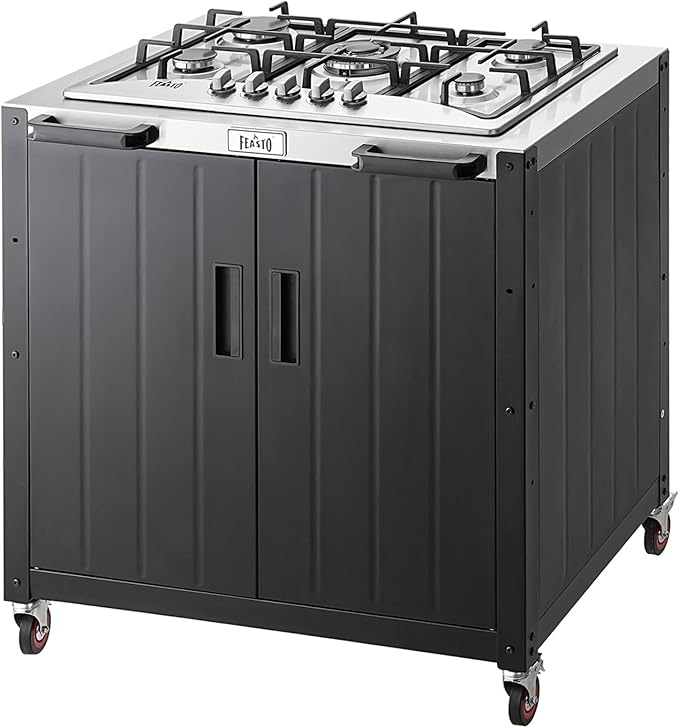 Gas Grill, Movable Outdoor Gas Stove Stainless Steel Top with Cabinet, 5 Burners with 36,200 BTUs, Outdoor Propane Grill for Outdoor Cooking, Ideal for Lawn & Garden, L35.4 x W24 by Idealforcook