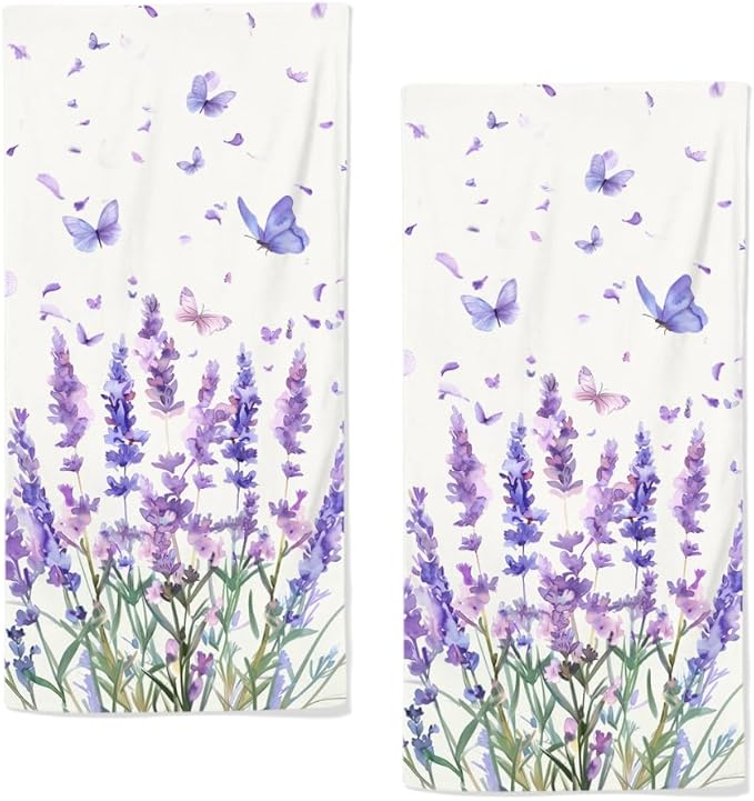 Lavender Hand Towels Set of 2 Lightweight Breathable Purple Floral Bath Towels by qiuhuang