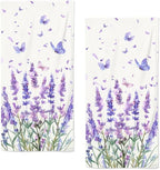 Lavender Hand Towels Set of 2 Lightweight Breathable Purple Floral Bath Towels by qiuhuang