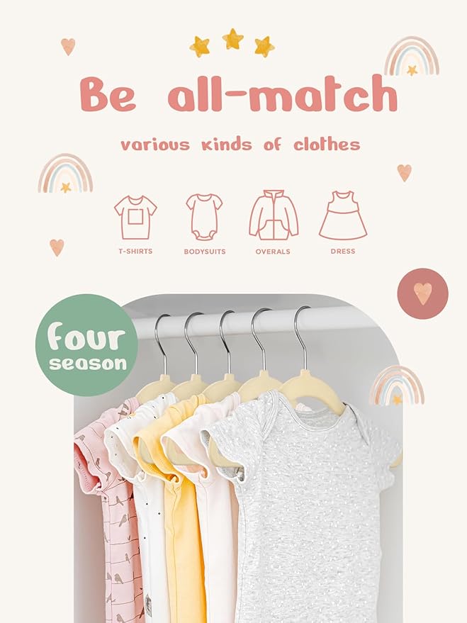 HOUSE DAY 11 Inch Velvet Baby Hangers 50 Pack Beige, Premium Kids Hangers - Image 8