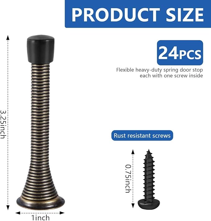 24 Pack Spring Door Stops 3 1/4 Inch Flexible Heavy Duty Spring Door Stopper - Image 2