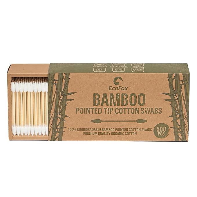 Precision Tip Bamboo Cotton Swabs 500 Count | Eco-Friendly & Pure Cotton Buds | by EcoFox