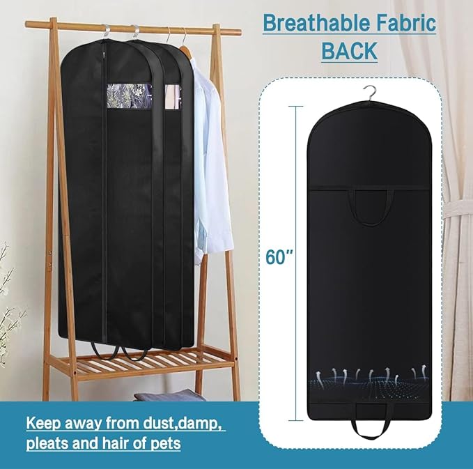 KIMBORA 60" Dress Garment Bags for Hanging Clothes Travel, Gusseted Garment - Image 6