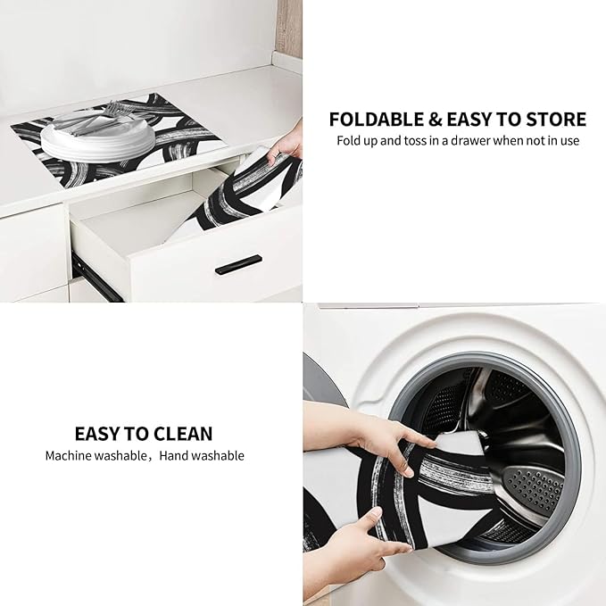 Black and White Abstract Curved Dish Drying Mats, Absorbent Microfiber Modern - Image 9