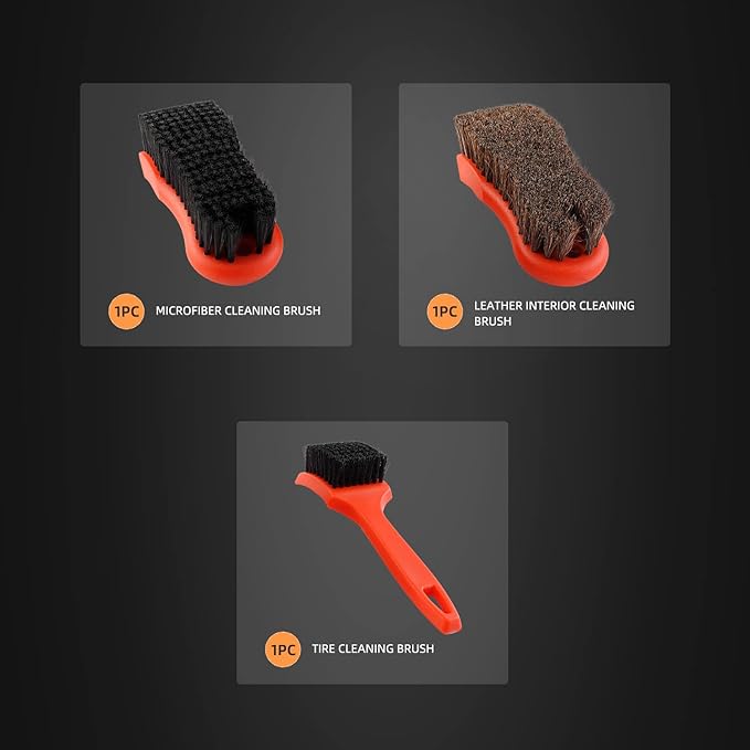 SPTA 3Pcs Car Detailing Brush Kit, Leather & Textile Interior Brush, - Image 5