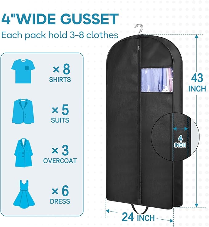 KIMBORA 43" Garment Bag for Travel, Gusseted Suit Bags for Men - Image 3