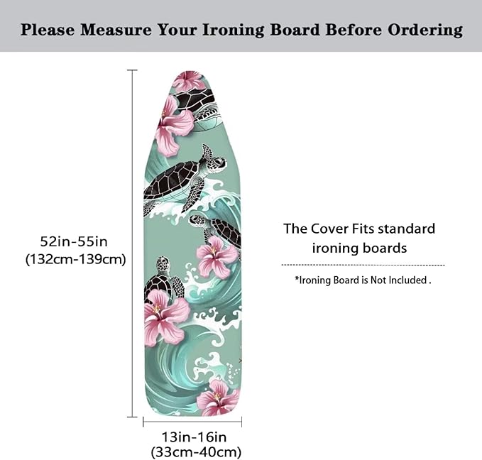 Sea Turtle Print Iron Board Cover 15x54 Inch, Hibiscus Printed Ironing Board - Image 5