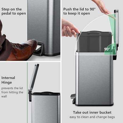 Slim Bathroom Trash Can with Lid Soft Close, 1.6 Gallon Stainless Steel Garbage - Image 4