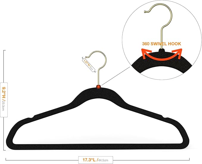 Korpai 50 Pack Black Velvet Hangers, Coat Hanger Non Slip, Heavy-Duty, Space - Image 2