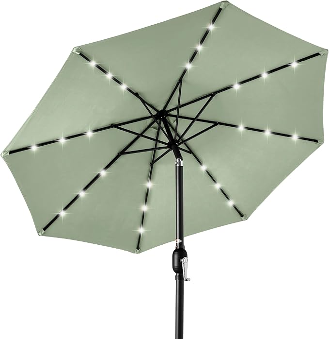 Best Choice Products 10ft Solar Polyester LED Lighted Patio Umbrella w/Tilt Adjustment and UV-Resistant Fabric by BestChoiceProducts