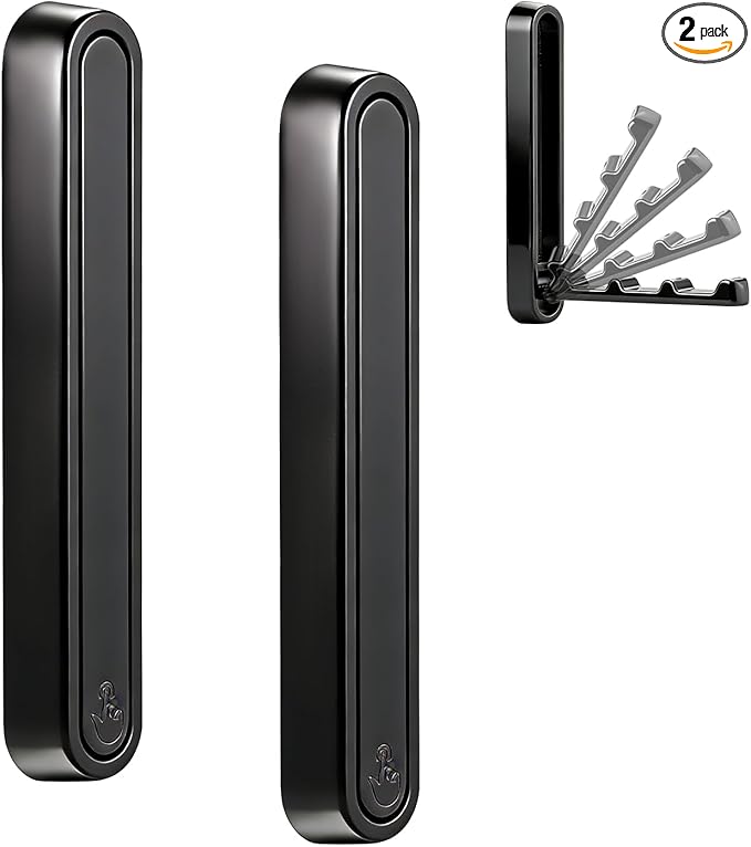2 Pcs Folding Coat Hooks, 4.33 in Extended Foldable Black Wall Hooks Heavy Duty by Dntorx