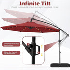 Tangkula 10ft Solar LED Patio Umbrella with Base, Offset Cantilever Outdoor Umbrella with 32 LED Lights, Infinite Tilt, 360 Degree Rotation, Crank Handle for Pool Deck Garden Backyard (Wine) - Image 5