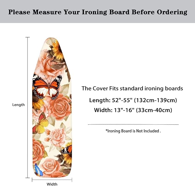 Butterfly Floral Ironing Board Cover Full Size Scorch Resistant Padding Heat - Image 6