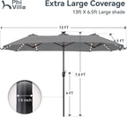 PHI VILLA 13ft Patio Umbrella with 120 PCS Solar-Powered LED Color-Changing Lights, Double-Sided Large Rectanglular Umbrella Outdoor for Table with Crank Lift,Light Grey(No Base) - Image 2