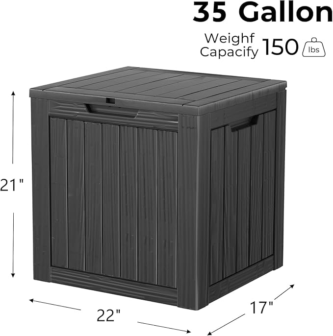 TARKARI 35 Gallon Lockable Resin Deck Box, Waterproof & UV-Resistant Outdoor Storage Box for Outdoor Cushion Storage, Garden Tools & Pool Accessories Storage, Black - Image 2