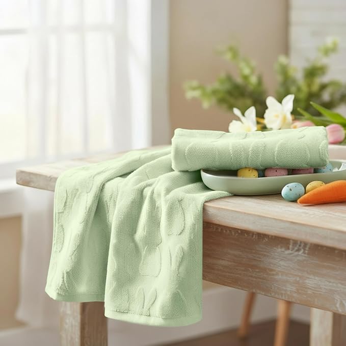 Artoid Mode 1 Pc Light Green 3D Rabbit Jacquard Easter Hand Towels - Image 4
