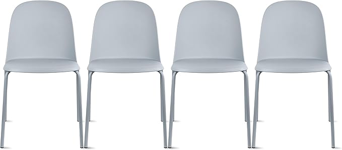 2xhome Modern Stackable Armless Dining Chair | Plastic Shell Seat with Metal Legs | Indoor or Outdoor Use | Home Kitchen Patio (4, Grey, No Padding) by 2xhome